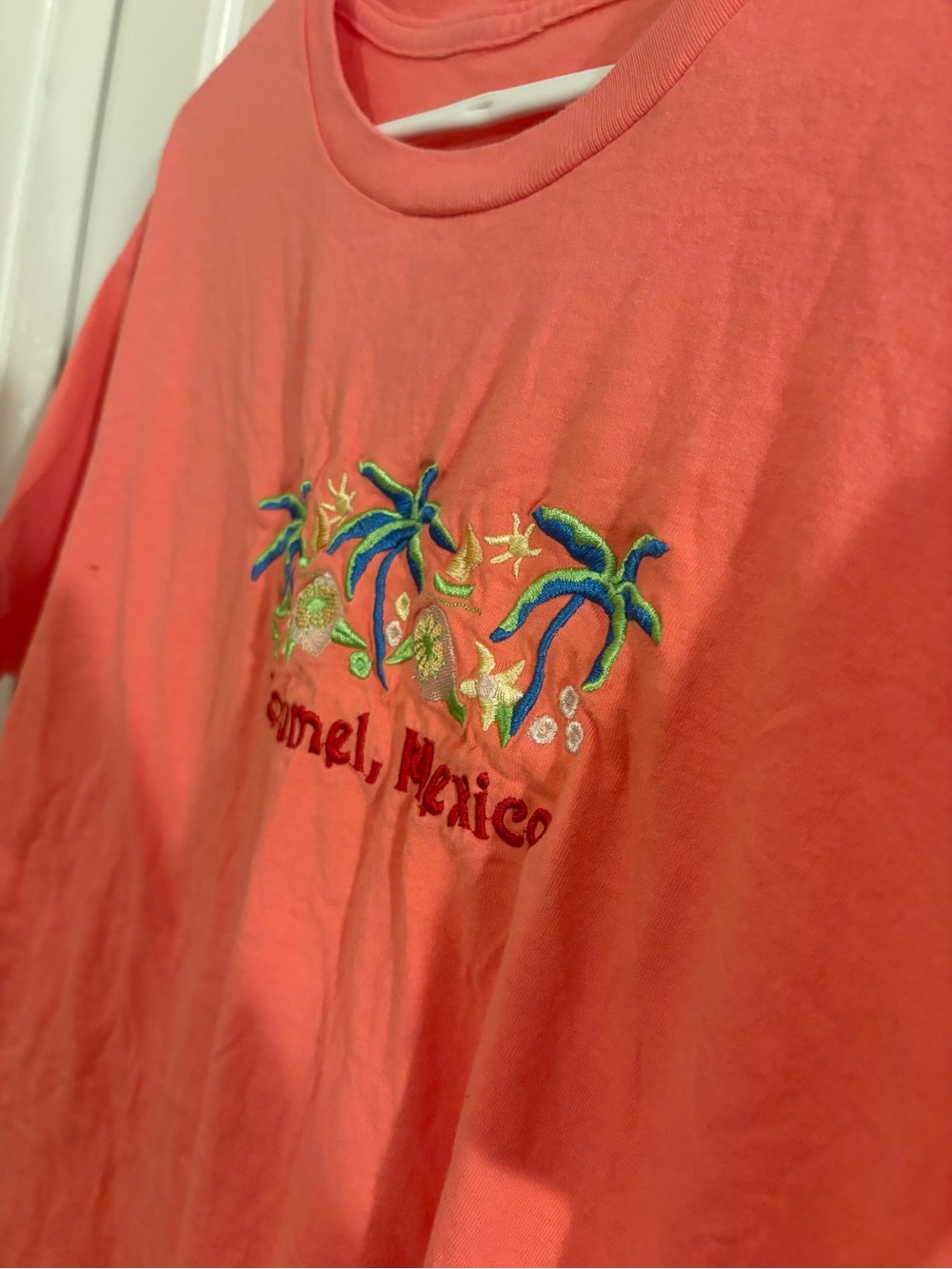 Women’s Coral Graphic Tee with Palm Embroidery